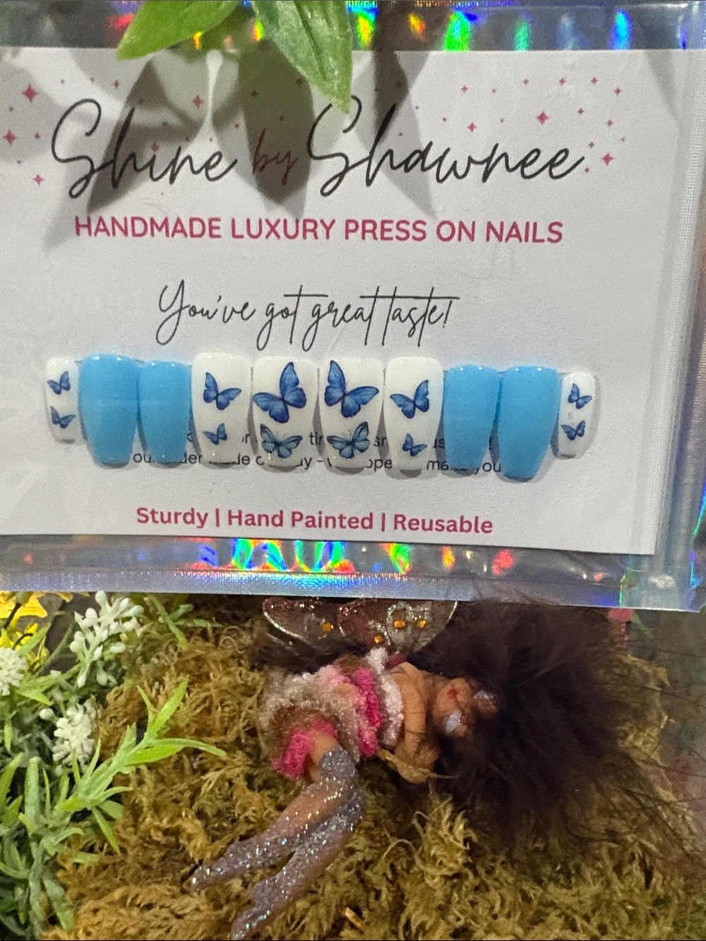 Blue & White Butterfly  Luxury Press-On Nails NWT 5/$35